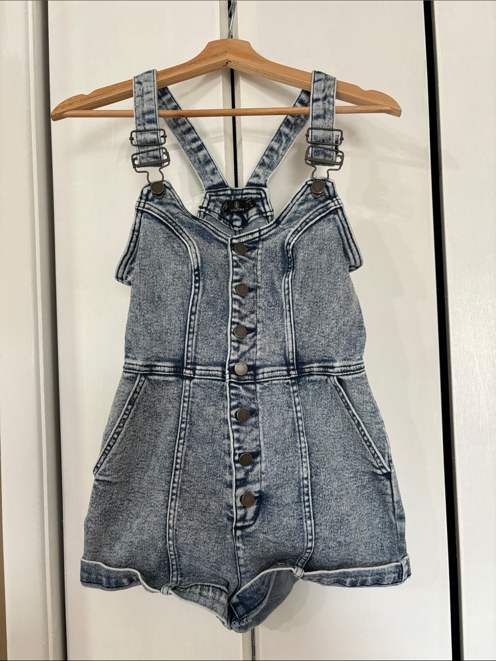 Volcom Acid-Wash Denim Shortalls - Blue